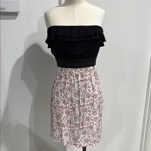 PZ Apparel Strapless Ruffle Top Floral Print Lightweight Cotton Mini Dress - L